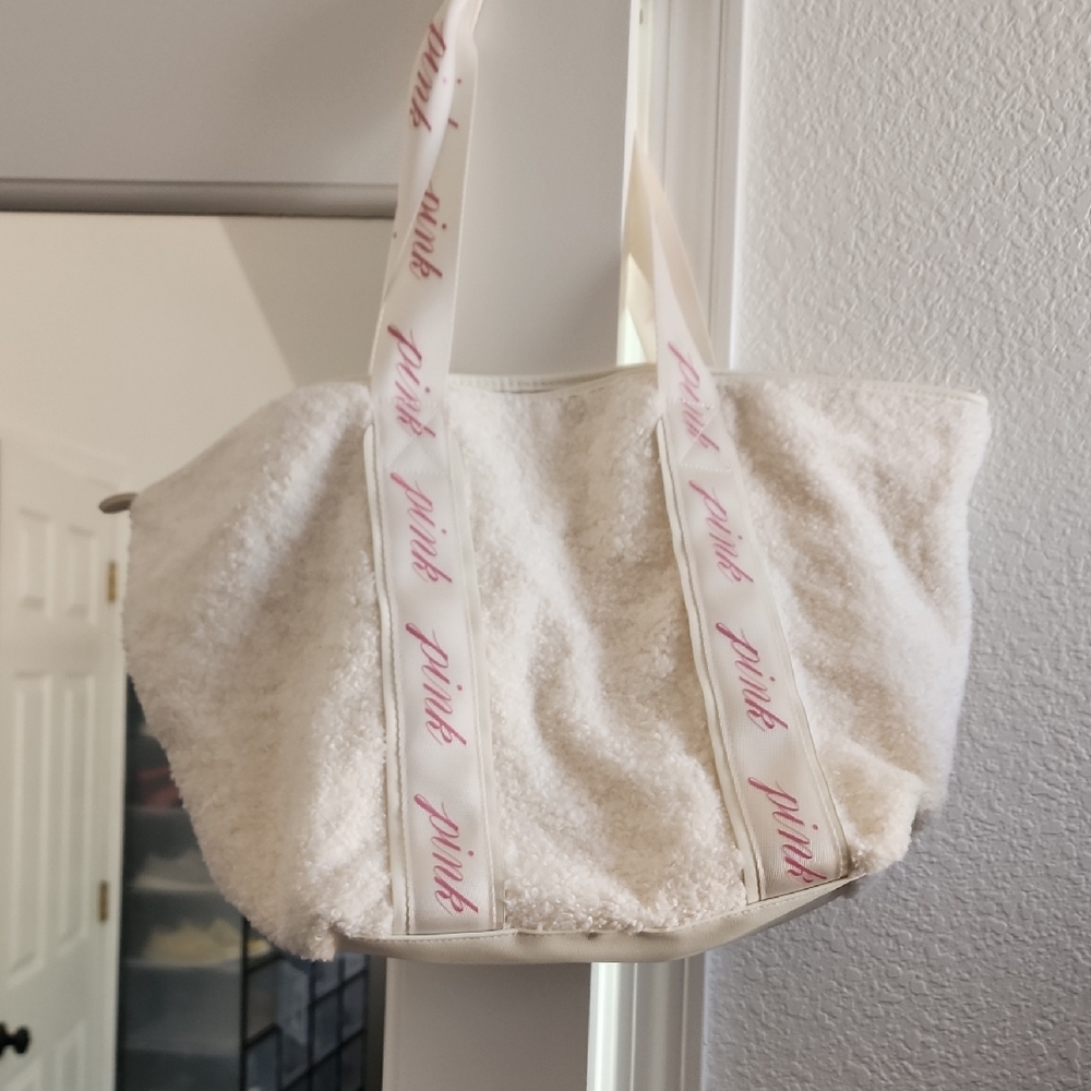 PINK Victoria's Secret White Tote with Pink Straps